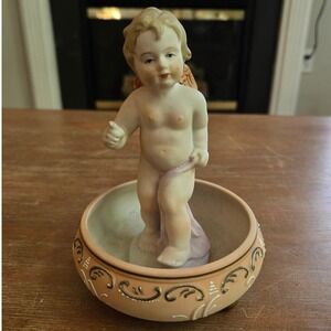 Ardalt Lenwile China Cherub Figurine Trinket Dish Occupied‎ Japan Peach 6145A